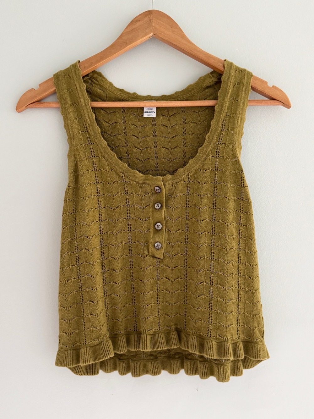 Old Navy Olive Knit Tank with Button Placket